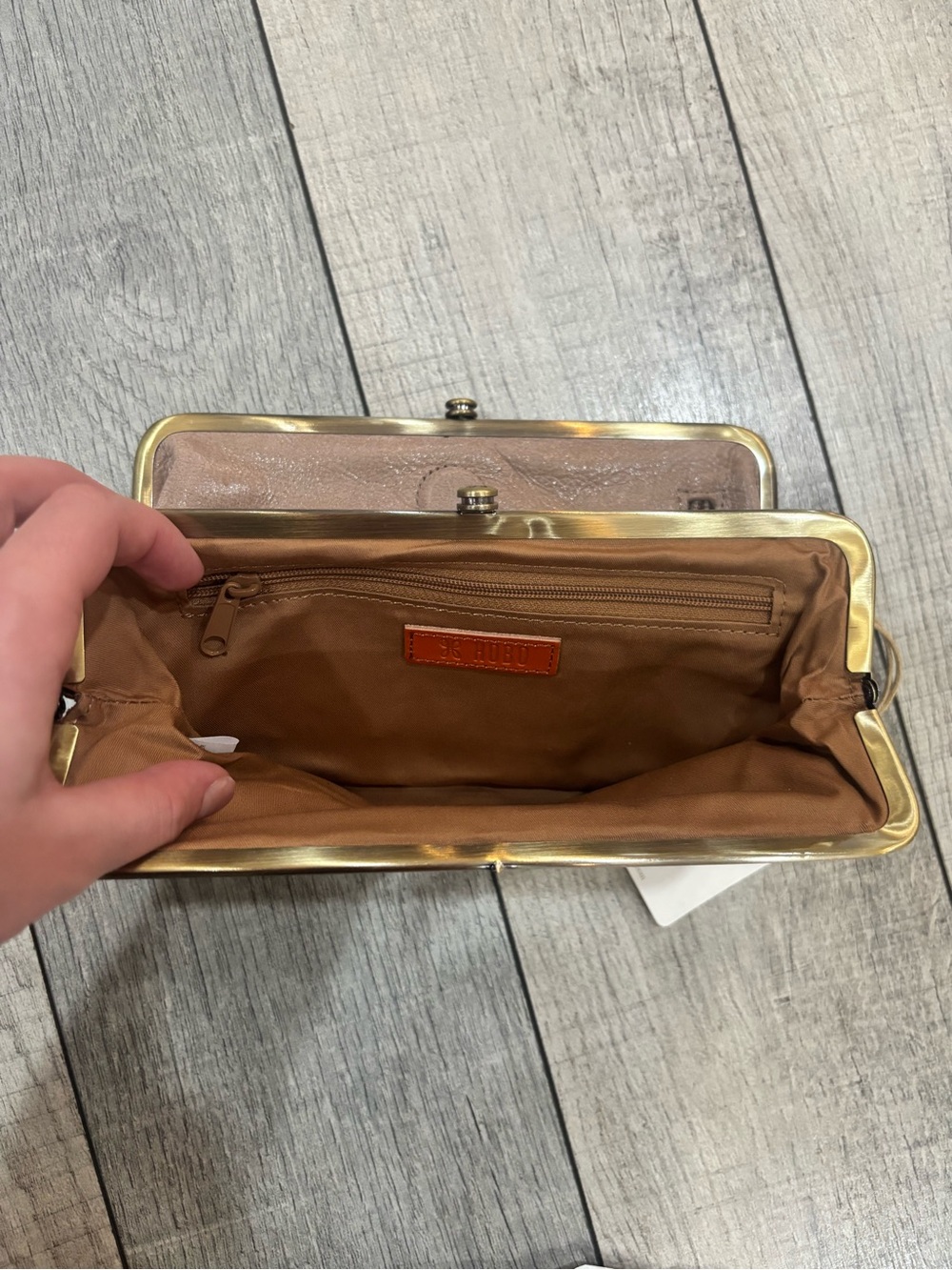 HOBO Lauren Pleated Hazel Color Leather Studded Clutch Wallet - Picture 5 of 7